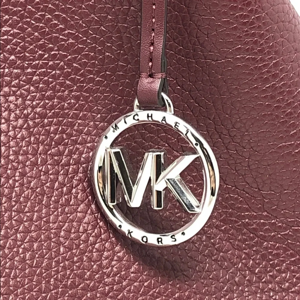Michael Kors Kelsey Shoulder Tote Merlot Pebbled Leather SilverTone Hardware